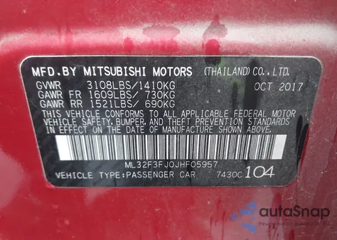 2018 Mitsubishi Mirage G4 Es z USA, uszkodzony, nr VIN ML32F3FJ0JHF05957